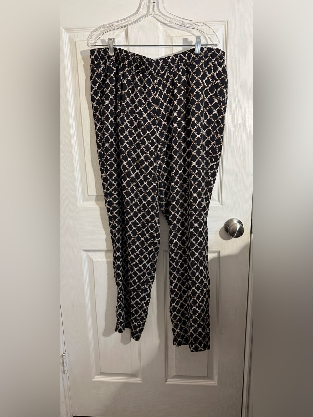 Zac & Rachel Woman 1X Pants Black Beige Geometric Print Elastic Waist Career